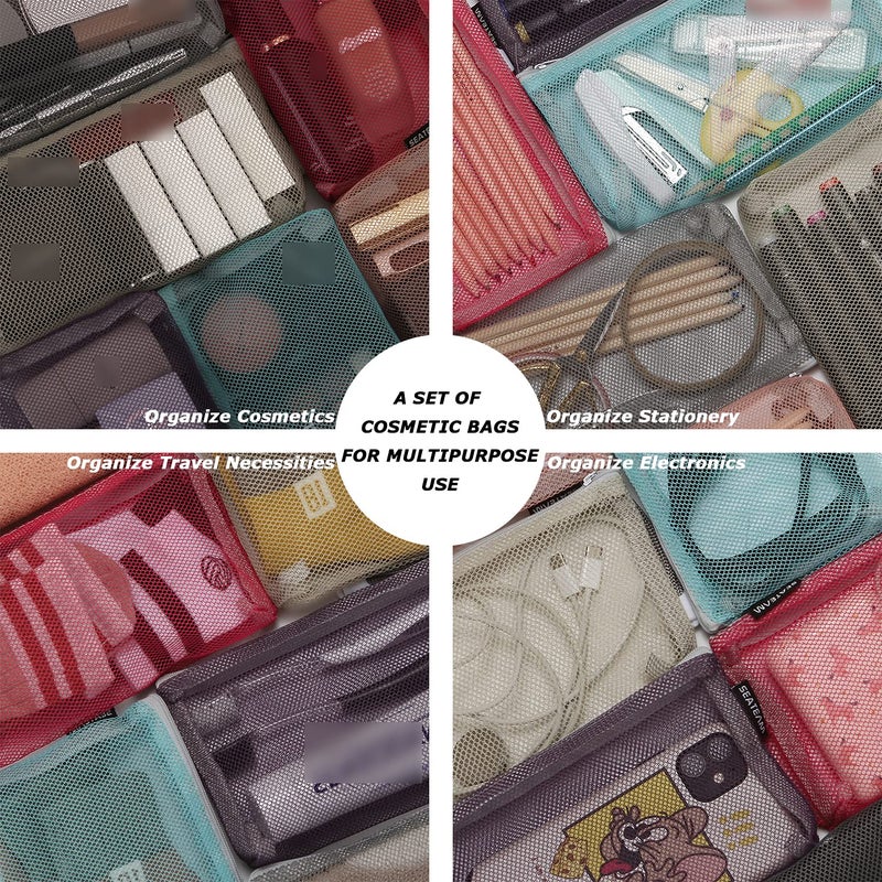 Sea Team 6pcs Multicolored Portable Travel Toiletry Pouch Nylon Mesh Cosmetic Makeup Organizer Bag with Zipper  Colorful - Image 4